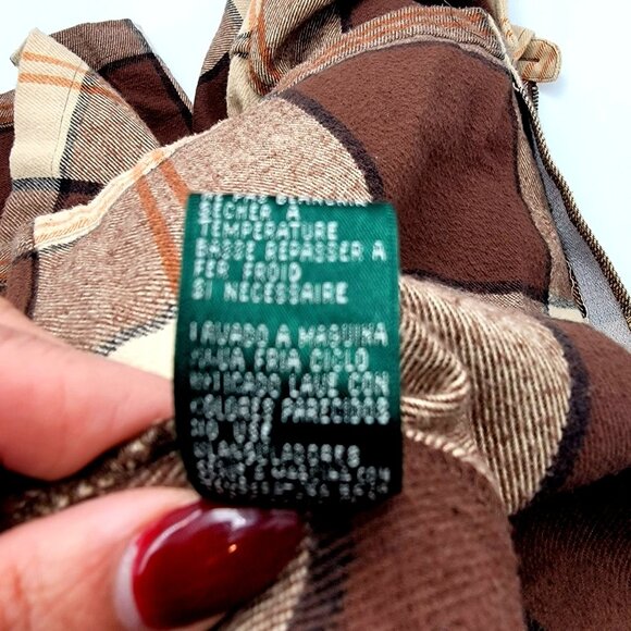 Lauren Ralph Lauren  Plaid Flannel Long Shacket Brown/Beige Front Zipper - Picture 15 of 16